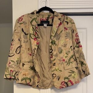 Jones New York Beige Floral Embroidered Blazer